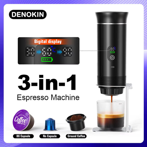 Portable Espresso Coffee Machine with Digital Display 3-In-1 Capsule Coffee Maker for Car & Home Camping Coffee Maker