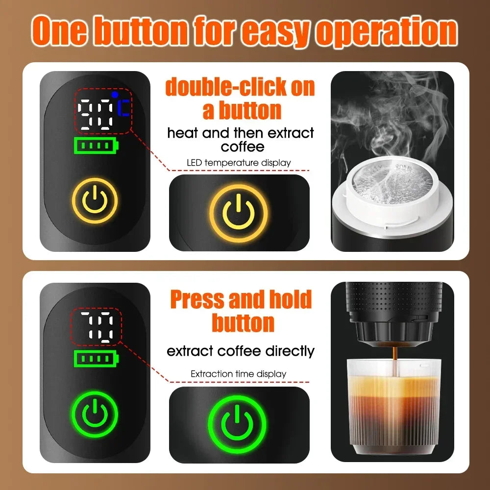 Portable Espresso Coffee Machine with Digital Display 3-In-1 Capsule Coffee Maker for Car & Home Camping Coffee Maker
